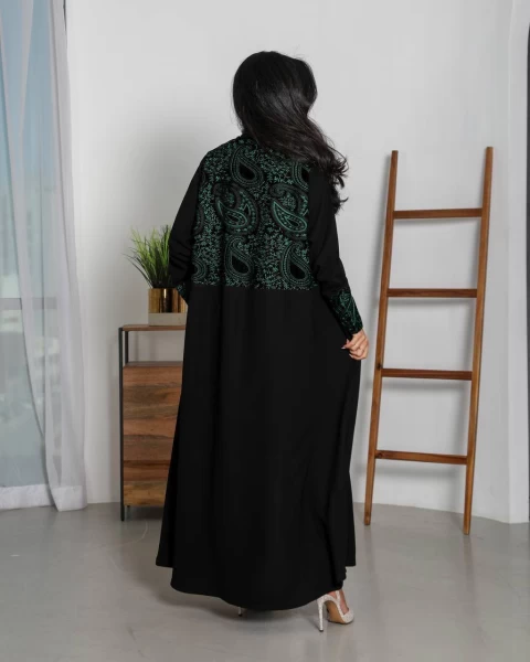 Crepe Abaya with Embroidered Velvet IB253 Green