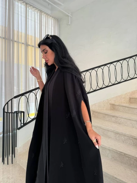 Crepe Abaya with embroidered chiffon IB171 Black